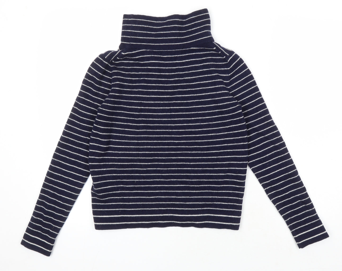 Hobbs Womens Blue Mock Neck Striped Wool Pullover Jumper Size S