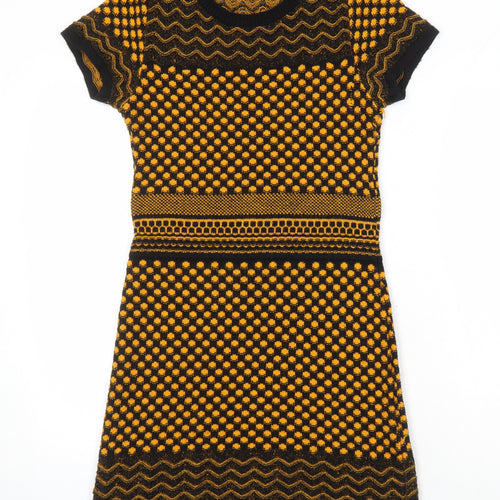 Miss Selfridge Womens Multicoloured Geometric Acrylic Jumper Dress Size 10 Round Neck