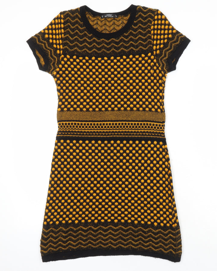 Miss Selfridge Womens Multicoloured Geometric Acrylic Jumper Dress Size 10 Round Neck