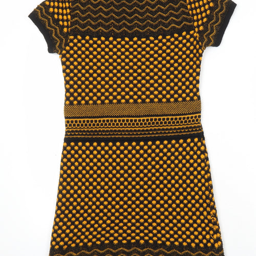 Miss Selfridge Womens Multicoloured Geometric Acrylic Jumper Dress Size 10 Round Neck