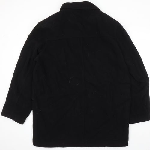 Paul Berman Mens Black Herringbone Overcoat Coat Size L Button