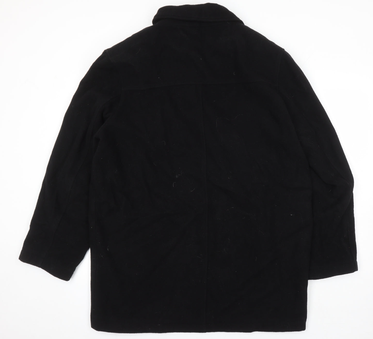 Paul Berman Mens Black Herringbone Overcoat Coat Size L Button
