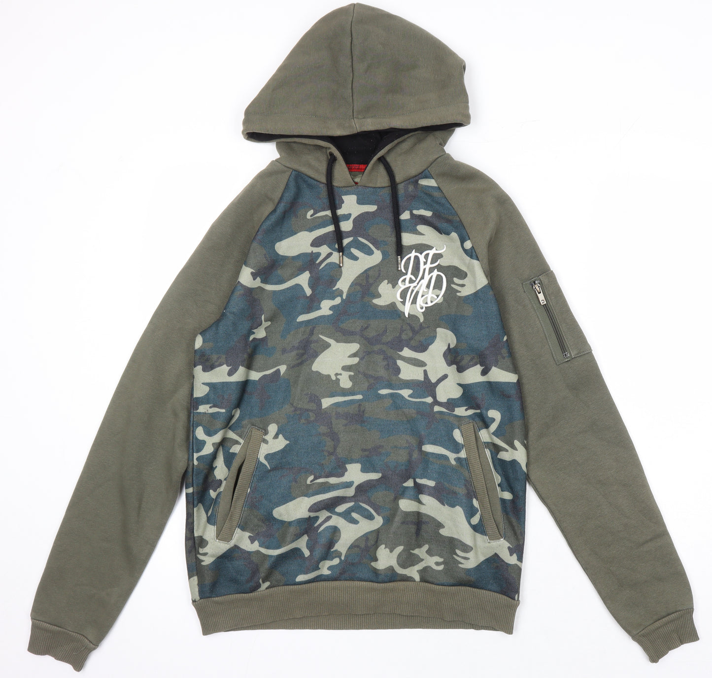 DFND Mens Multicoloured Camouflage Polyester Pullover Hoodie Size S