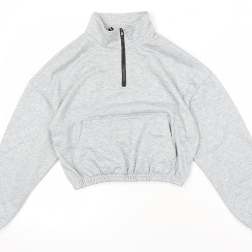 Zaful Womens Grey Cotton Pullover Sweatshirt Size 10 - Elasticated waist, Cropped