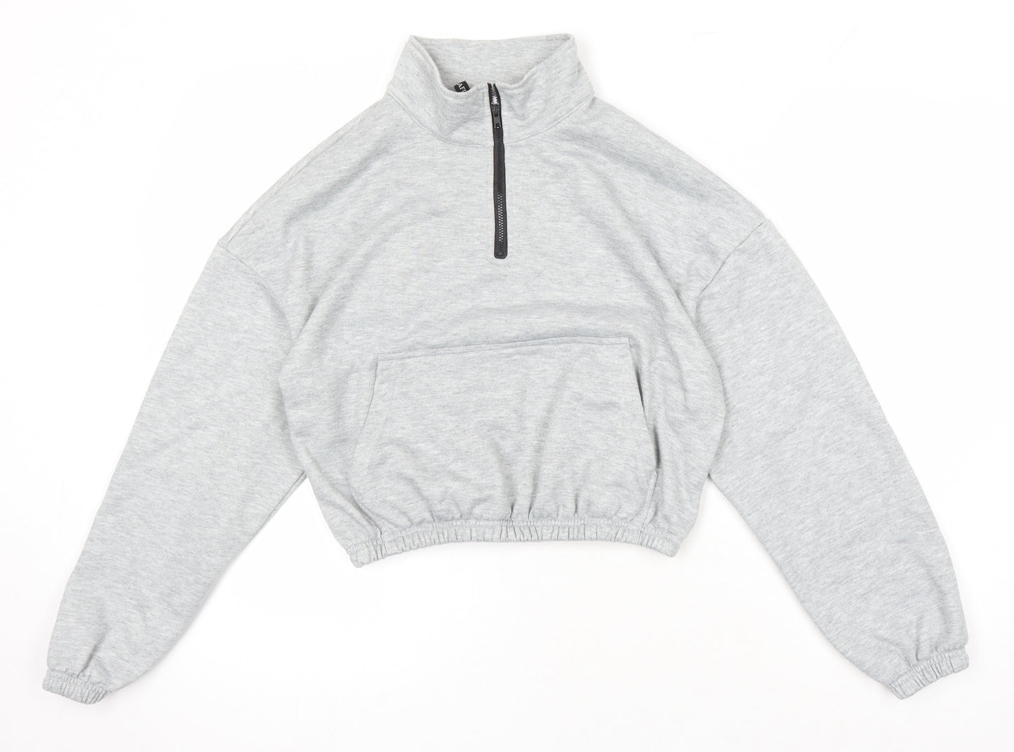 Zaful Womens Grey Cotton Pullover Sweatshirt Size 10 - Elasticated waist, Cropped