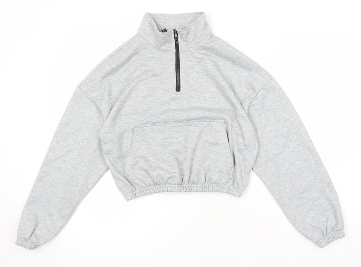 Zaful Womens Grey Cotton Pullover Sweatshirt Size 10 - Elasticated waist, Cropped