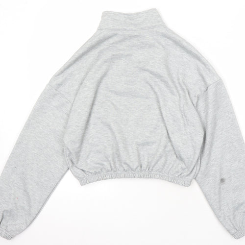 Zaful Womens Grey Cotton Pullover Sweatshirt Size 10 - Elasticated waist, Cropped