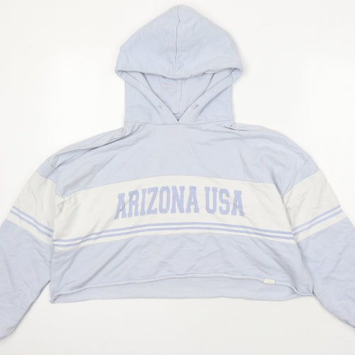 Pull & Bear Womens Blue Cotton Pullover Hoodie Size M - Cropped