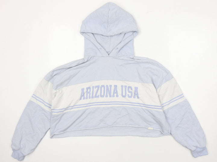 Pull & Bear Womens Blue Cotton Pullover Hoodie Size M - Cropped