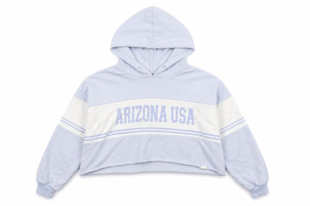 Front view of Pull&Bear women’s blue cotton pullover hoodie, size M, - cropped