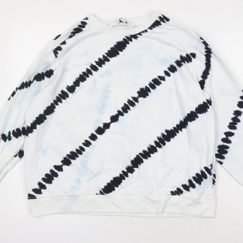 H&M Womens White Geometric Polyester Pullover Hoodie Size L