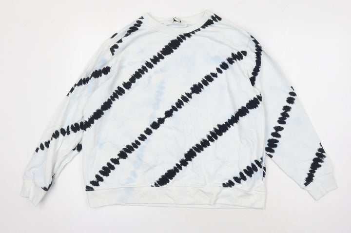 H&M Womens White Geometric Polyester Pullover Hoodie Size L