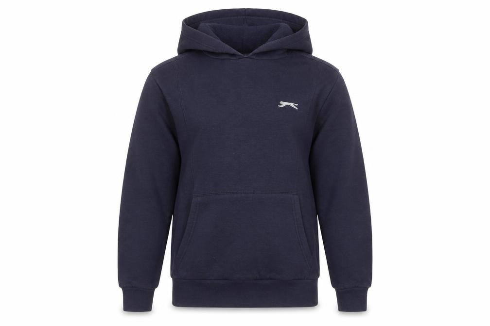 Front view of Slazenger boys’ blue polyester pullover hoodie, size 9, years