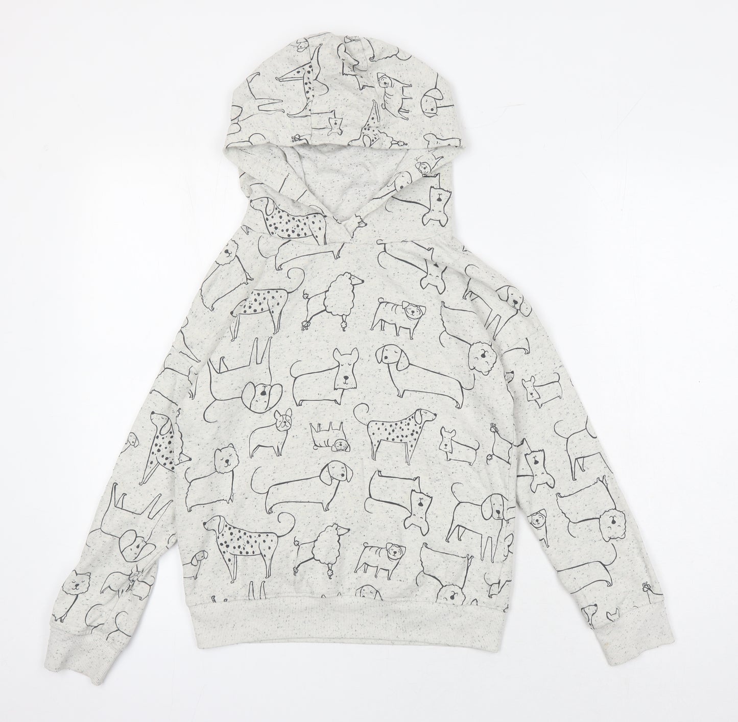 NEXT Girls Grey Geometric Polyester Pullover Hoodie Size 10 Years - Dogs