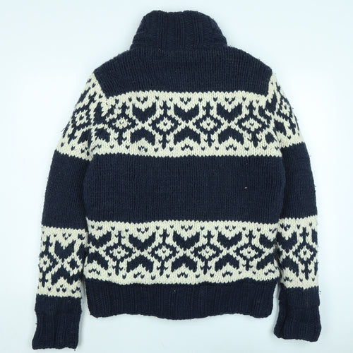 Superdry Mens Blue Mock Neck Wool Cardigan Jumper Size L Long Sleeve
