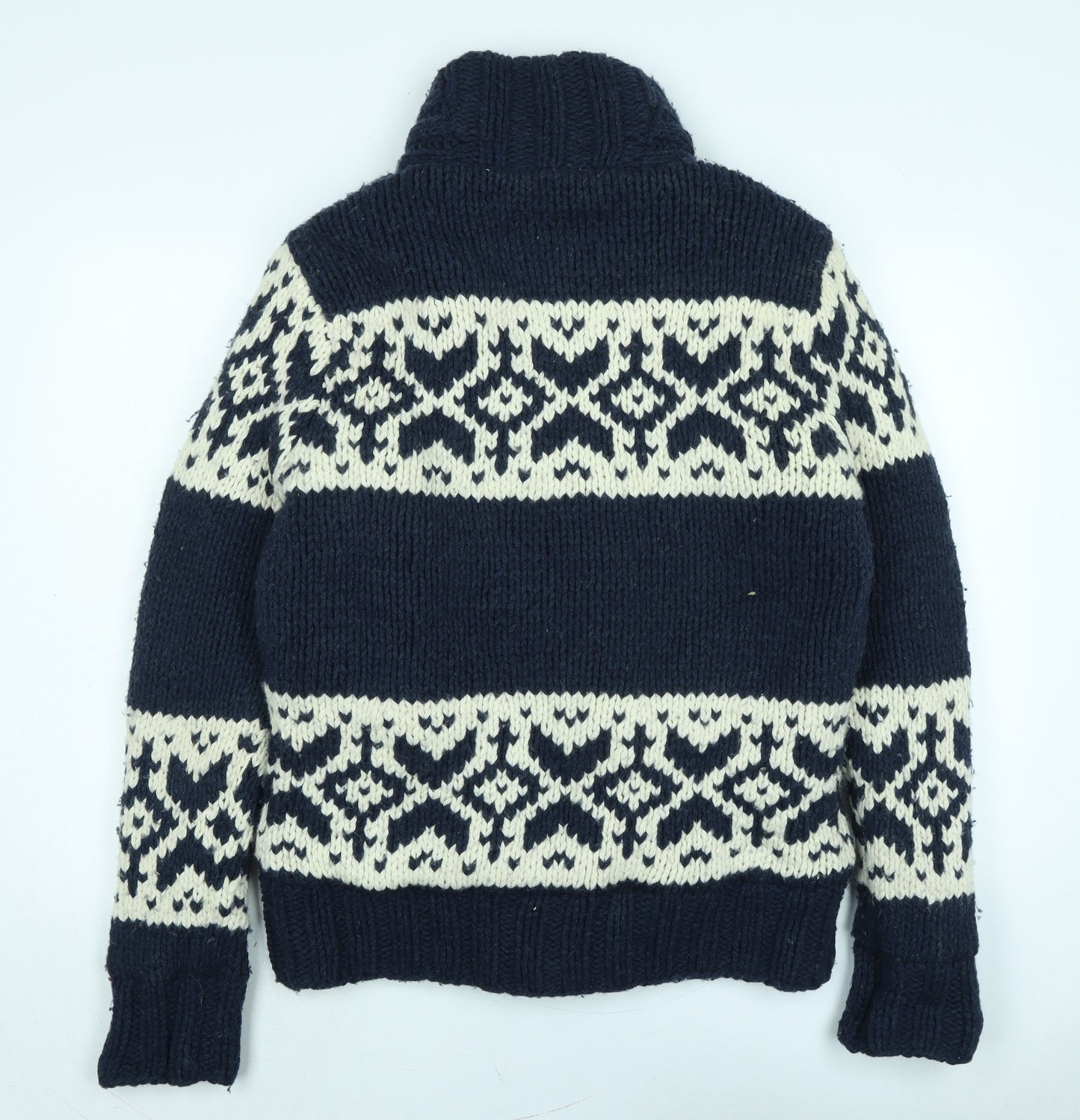 Superdry Mens Blue Mock Neck Wool Cardigan Jumper Size L Long Sleeve