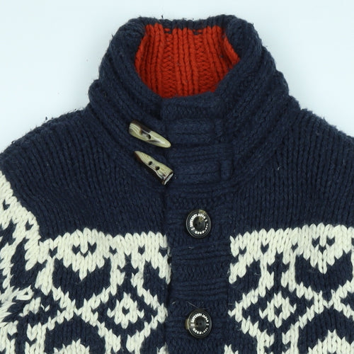 Superdry Mens Blue Mock Neck Wool Cardigan Jumper Size L Long Sleeve