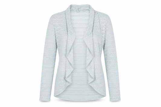 Front view of Oasis women’s grey v-neck polyester shrug jumper, size XS