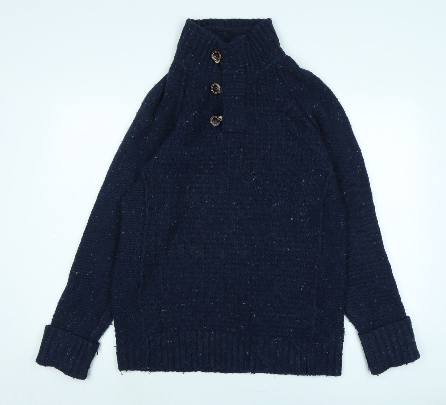 Fat Face Mens Blue High Neck Wool Pullover Jumper Size M Long Sleeve