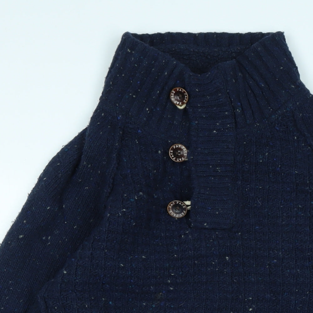 Fat Face Mens Blue High Neck Wool Pullover Jumper Size M Long Sleeve