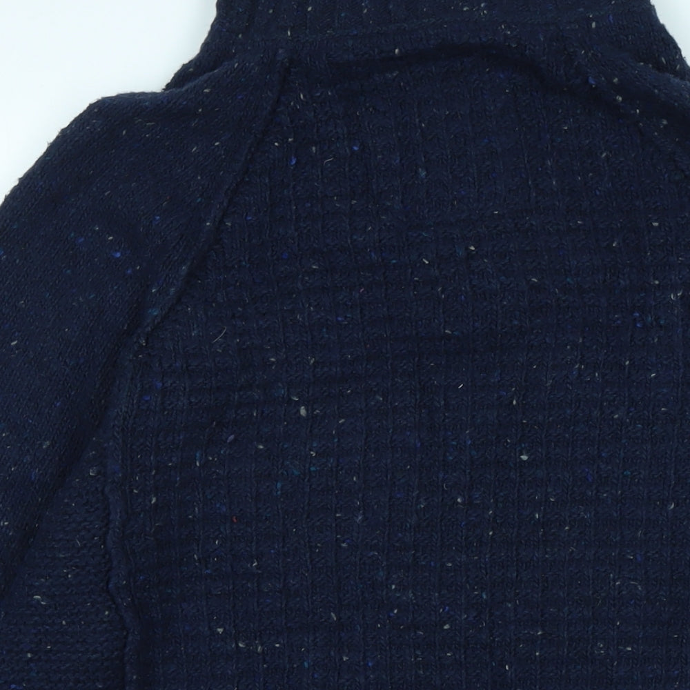 Fat Face Mens Blue High Neck Wool Pullover Jumper Size M Long Sleeve