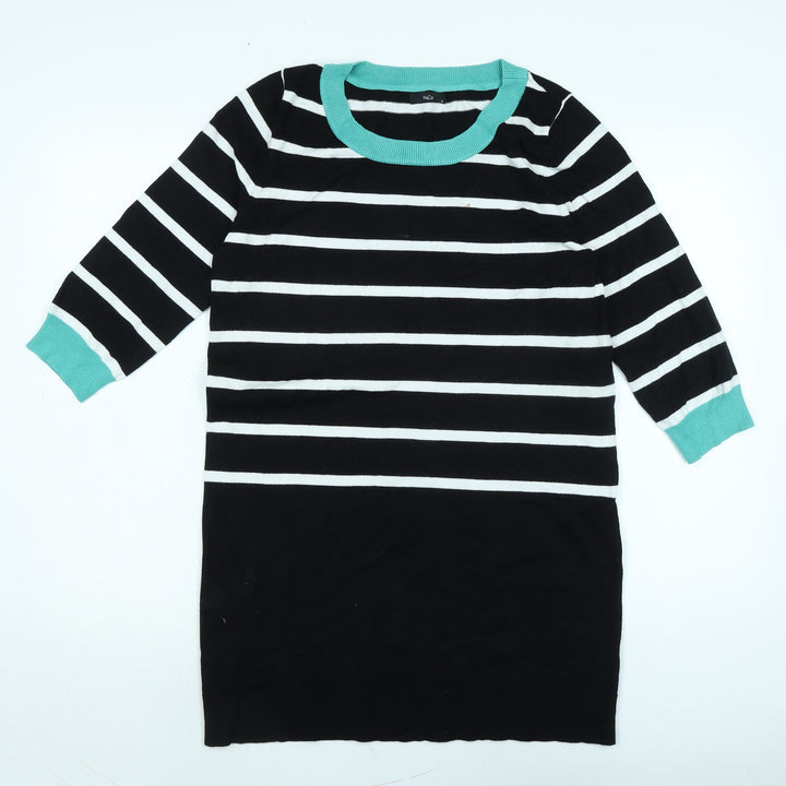 M&Co Womens Black Boat Neck Nylon Pullover Jumper Size 14