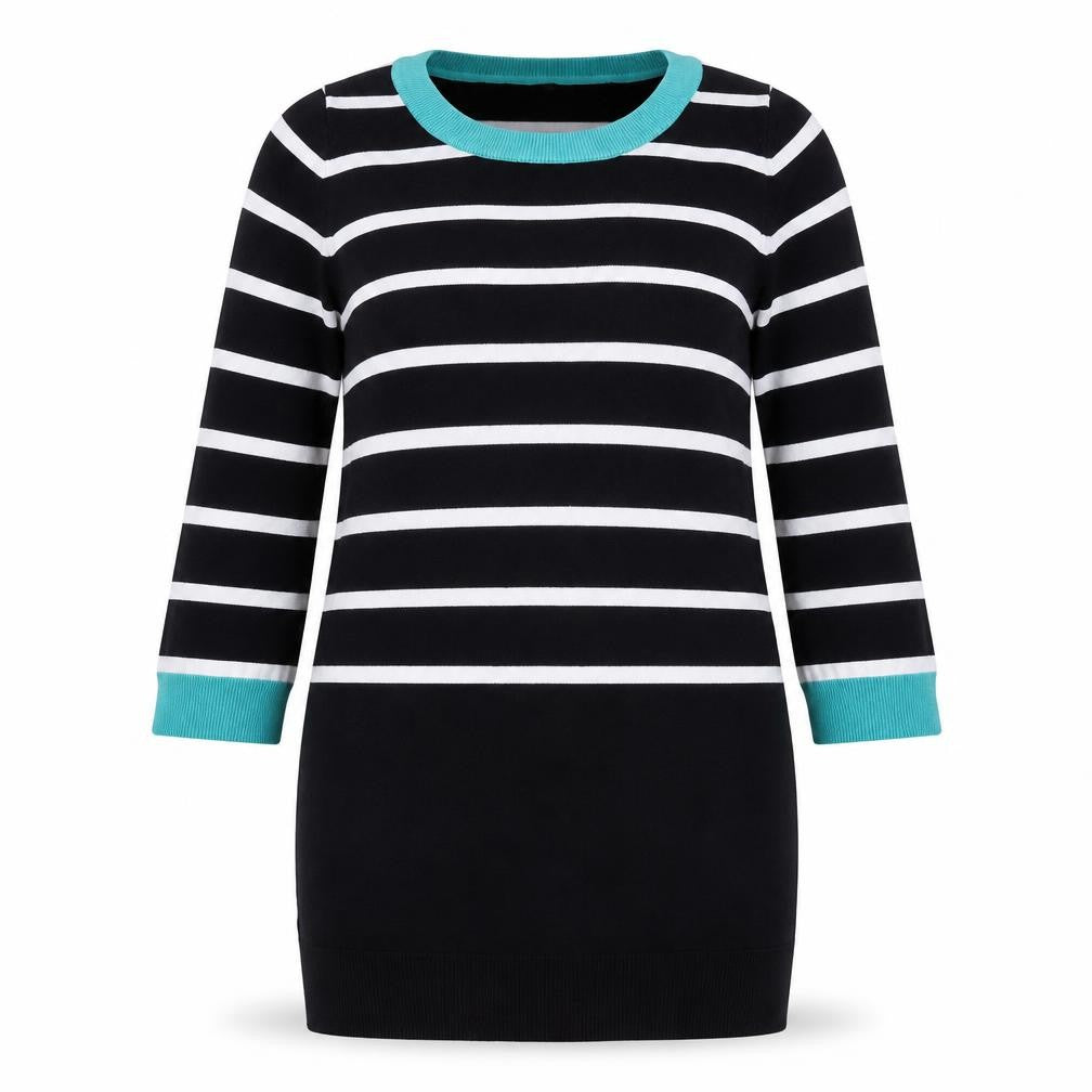 Front view of M&Co women’s black boat neck nylon jumper, size UK 14