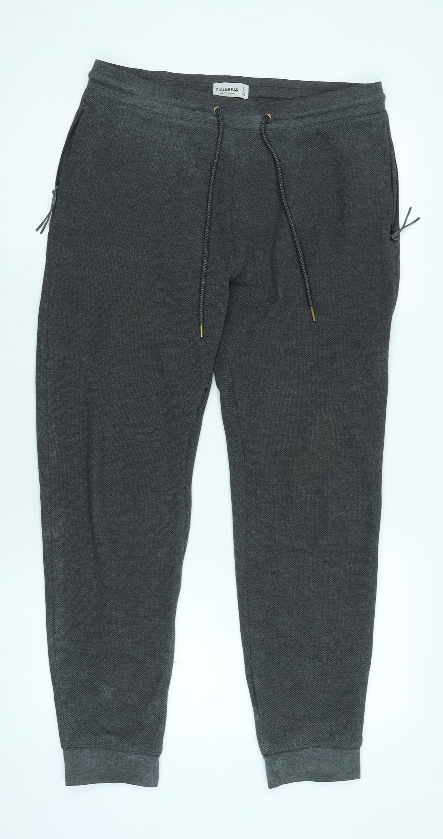 Pull&Bear Mens Grey Cotton Blend Jogger Trousers Size M L27 in Regular Tie