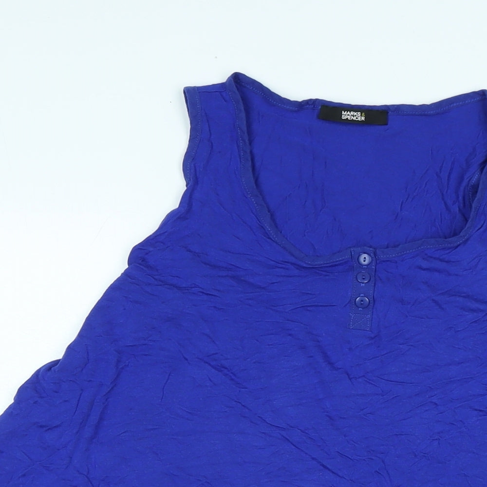 Marks and Spencer Womens Blue Viscose Basic Tank Size 16 Boat Neck