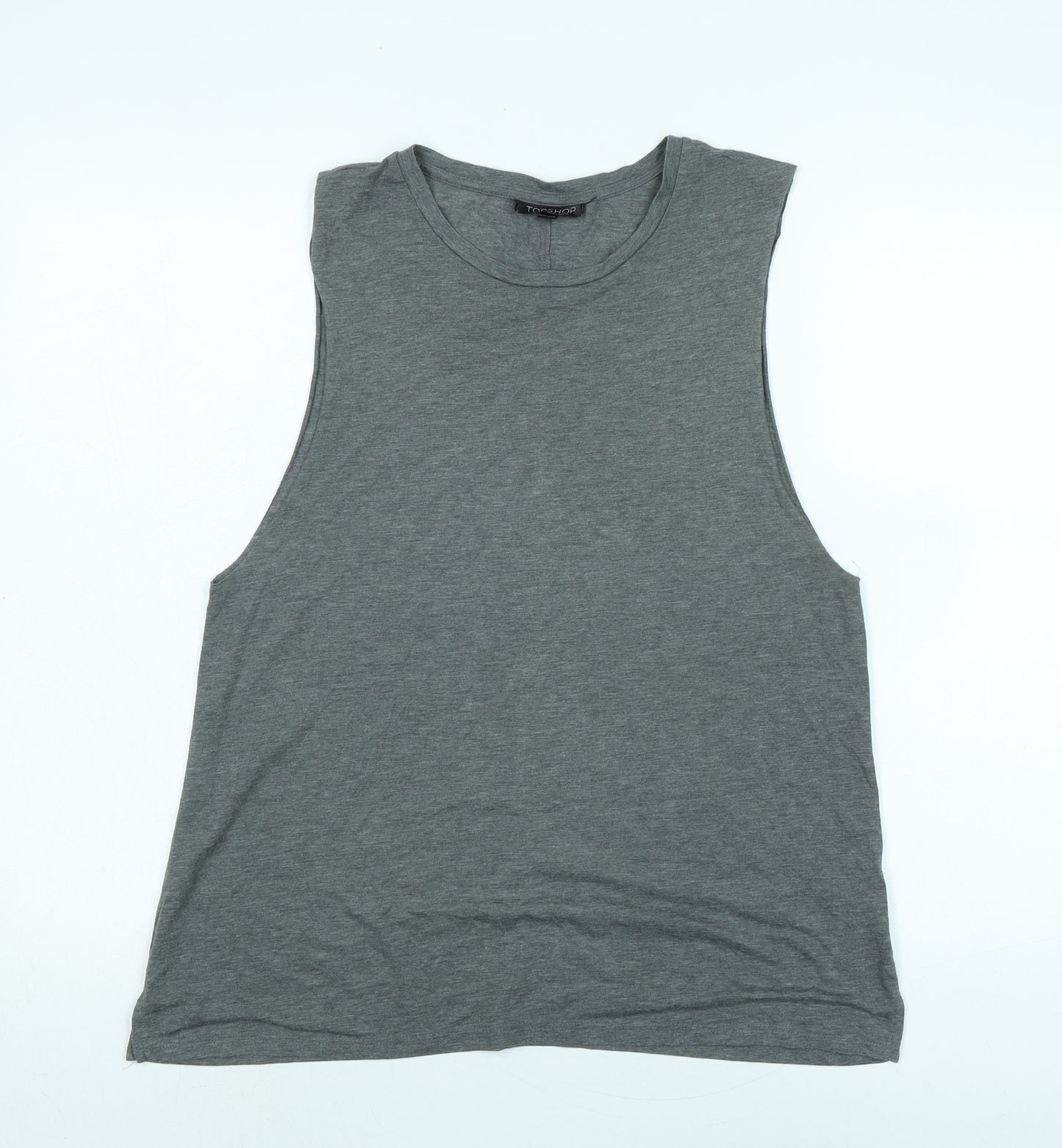 Topshop Womens Grey Cotton Basic Tank Size 12 Scoop Neck