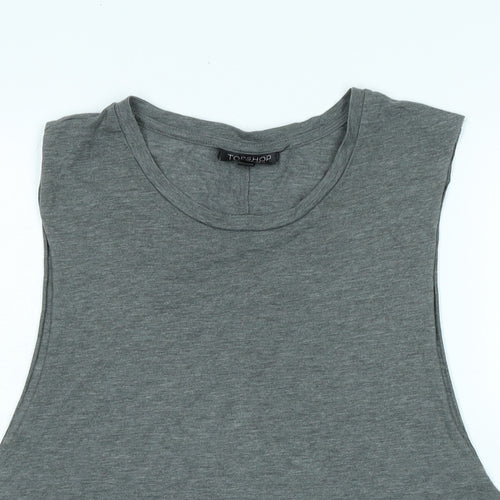 Topshop Womens Grey Cotton Basic Tank Size 12 Scoop Neck
