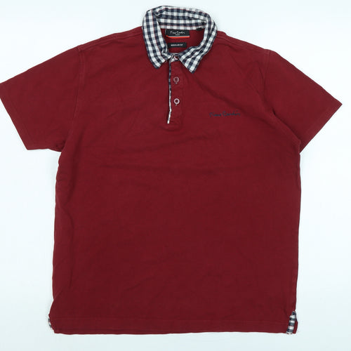 Pierre Carden Mens Red Cotton T-Shirt Size S Collared