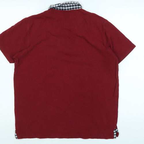 Pierre Carden Mens Red Cotton T-Shirt Size S Collared