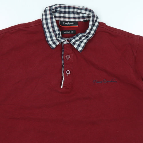 Pierre Carden Mens Red Cotton T-Shirt Size S Collared