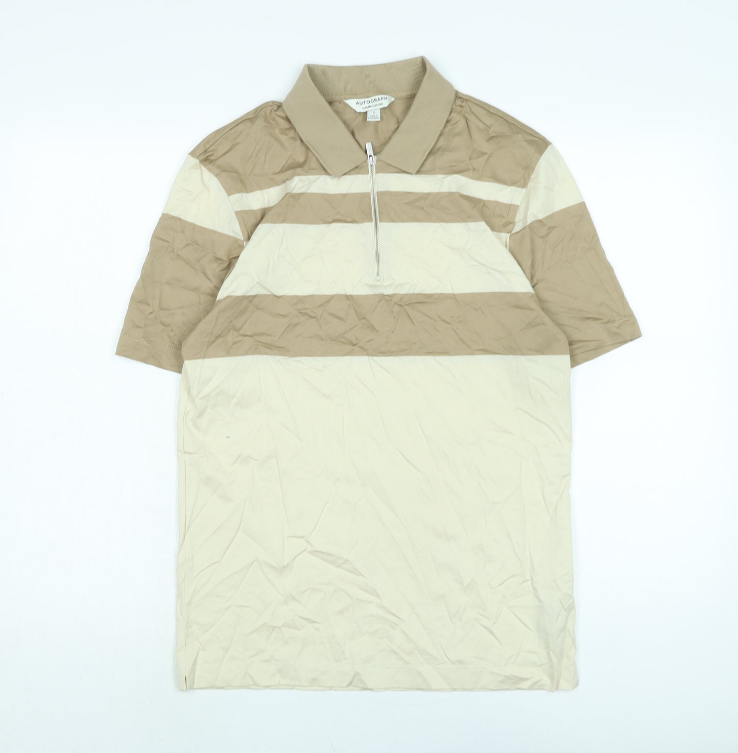 Autograph Mens Beige Cotton T-Shirt Size S Collared