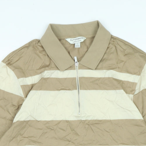 Autograph Mens Beige Cotton T-Shirt Size S Collared