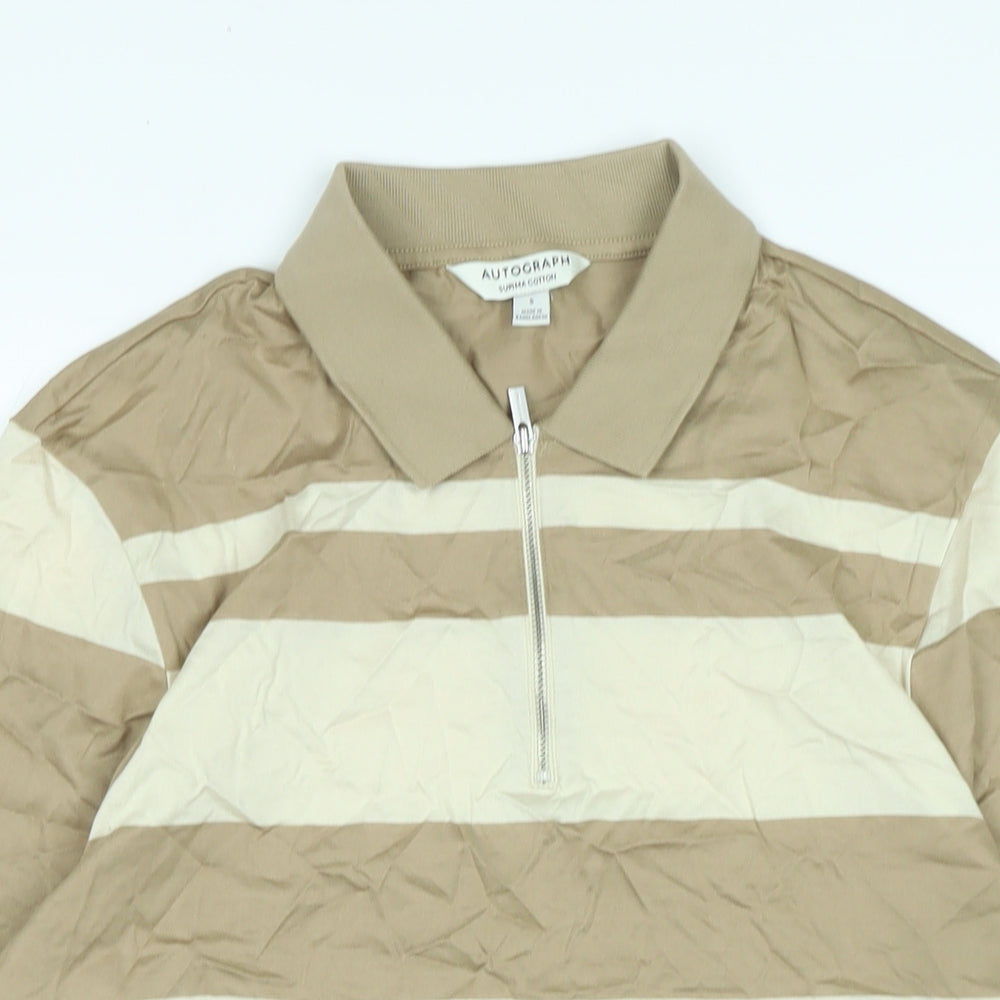 Autograph Mens Beige Cotton T-Shirt Size S Collared