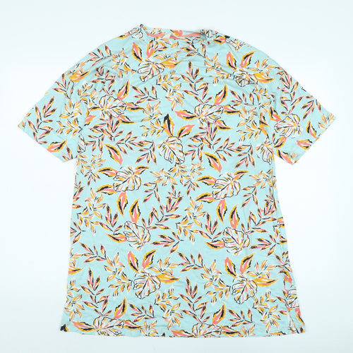 Marks and Spencer Womens Multicoloured Floral Cotton Basic T-Shirt Size M Boat Neck