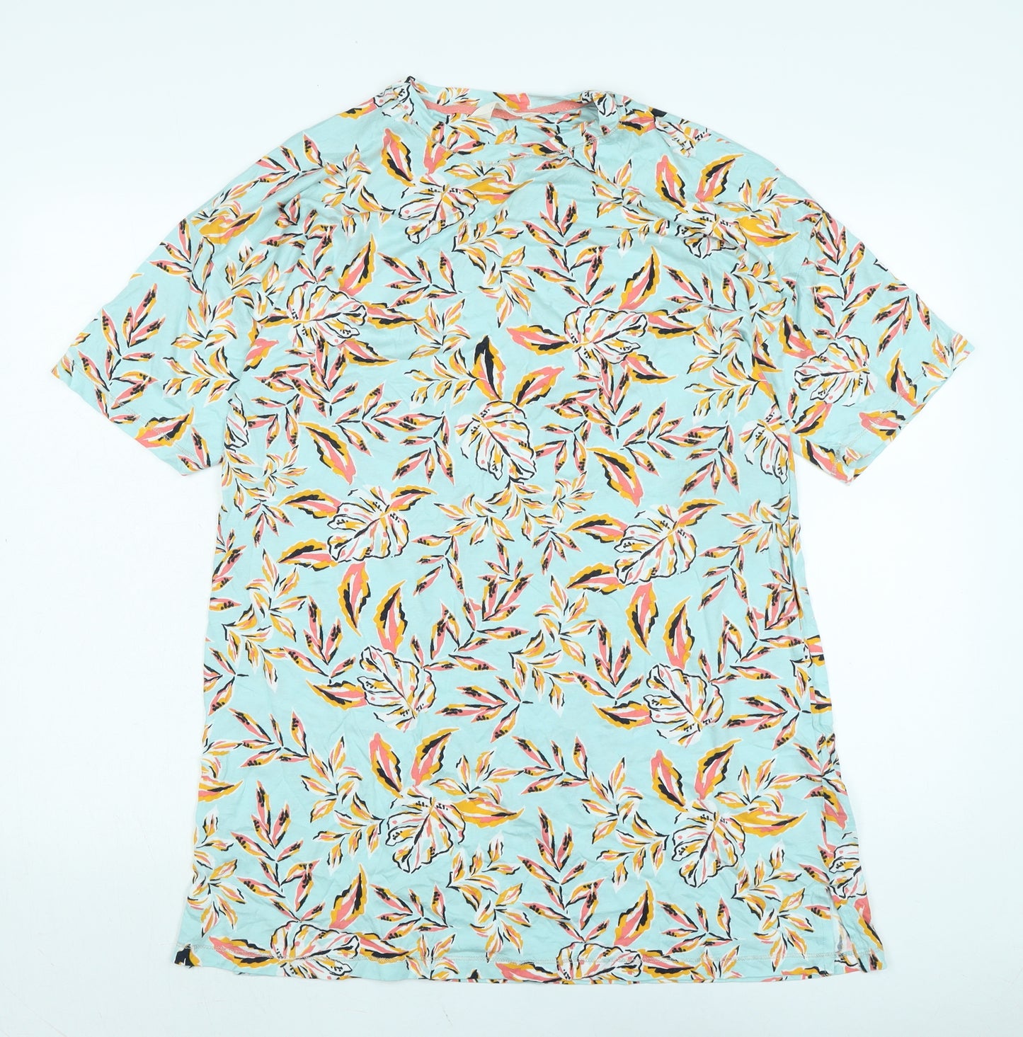 Marks and Spencer Womens Multicoloured Floral Cotton Basic T-Shirt Size M Boat Neck