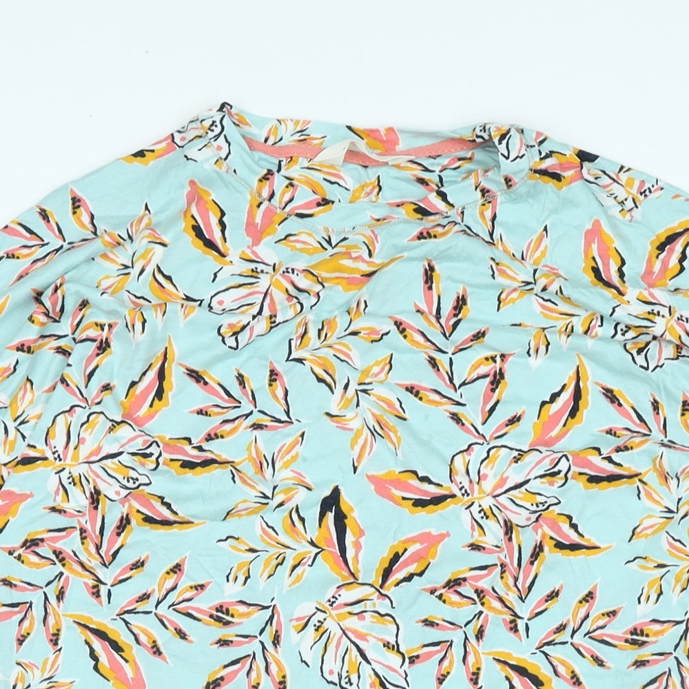 Marks and Spencer Womens Multicoloured Floral Cotton Basic T-Shirt Size M Boat Neck