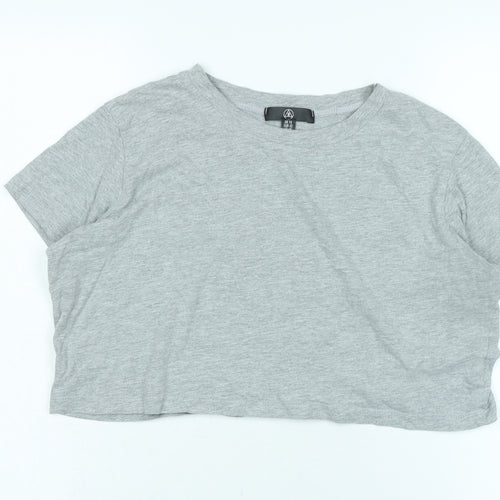 Missguided Womens Grey Cotton Cropped T-Shirt Size 14 Crew Neck