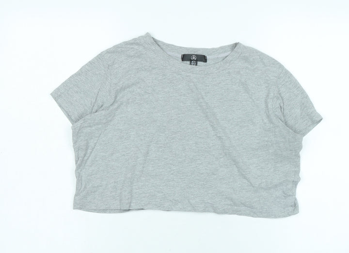Missguided Womens Grey Cotton Cropped T-Shirt Size 14 Crew Neck