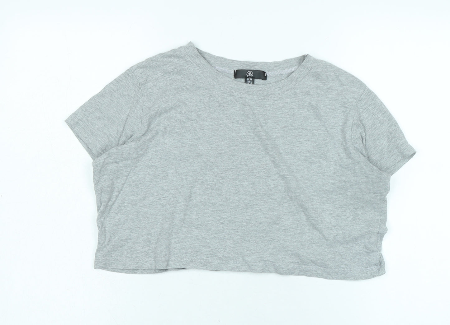 Missguided Womens Grey Cotton Cropped T-Shirt Size 14 Crew Neck