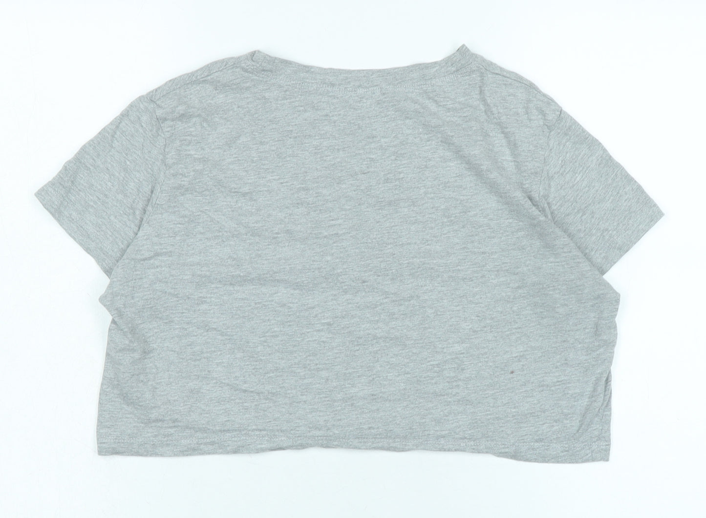 Missguided Womens Grey Cotton Cropped T-Shirt Size 14 Crew Neck