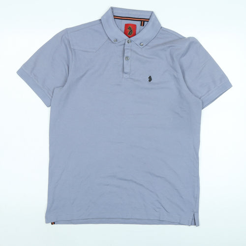 Luke Mens Blue Cotton Polo Size S Collared