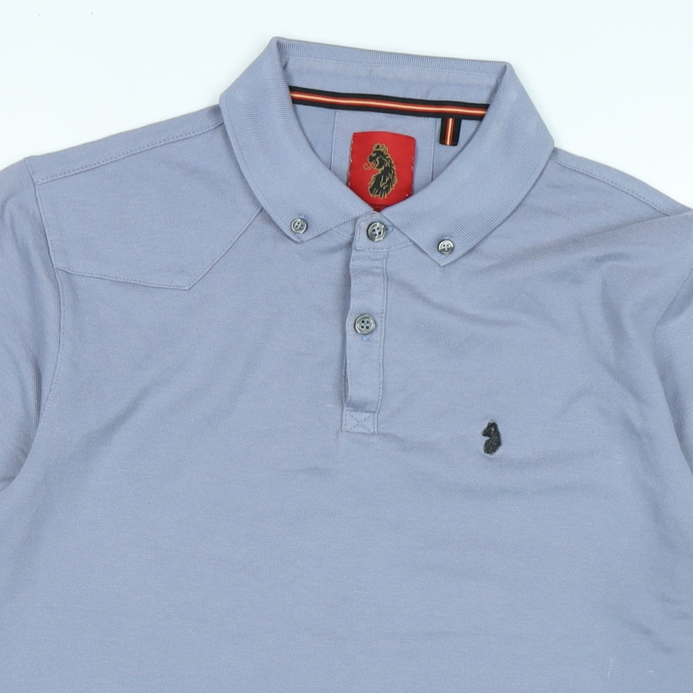 Luke Mens Blue Cotton Polo Size S Collared