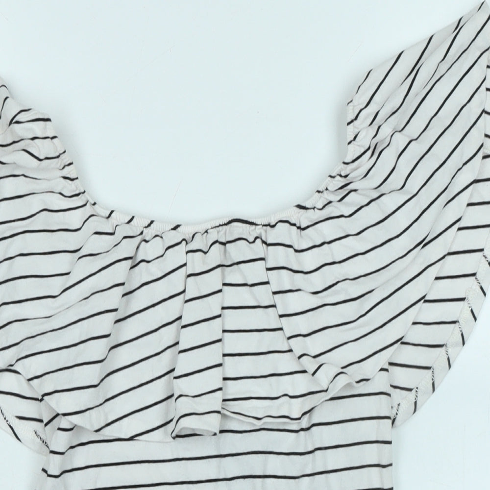 J.CREW Womens Ivory Cotton Blend Basic T-Shirt One Size Off the Shoulder