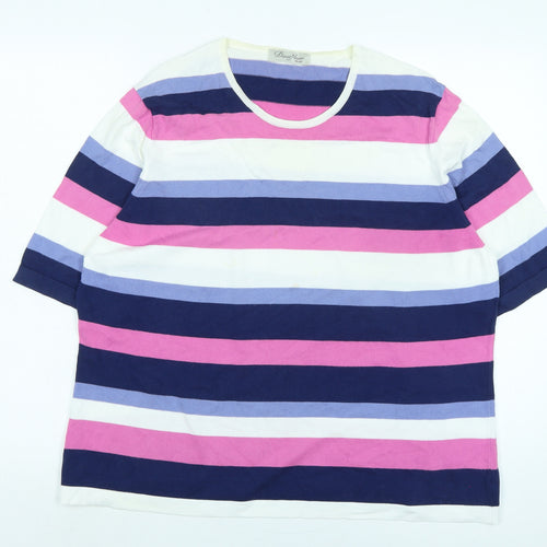 David Nieper Womens Multicoloured Crew Neck Striped Cotton Pullover Jumper Size 20