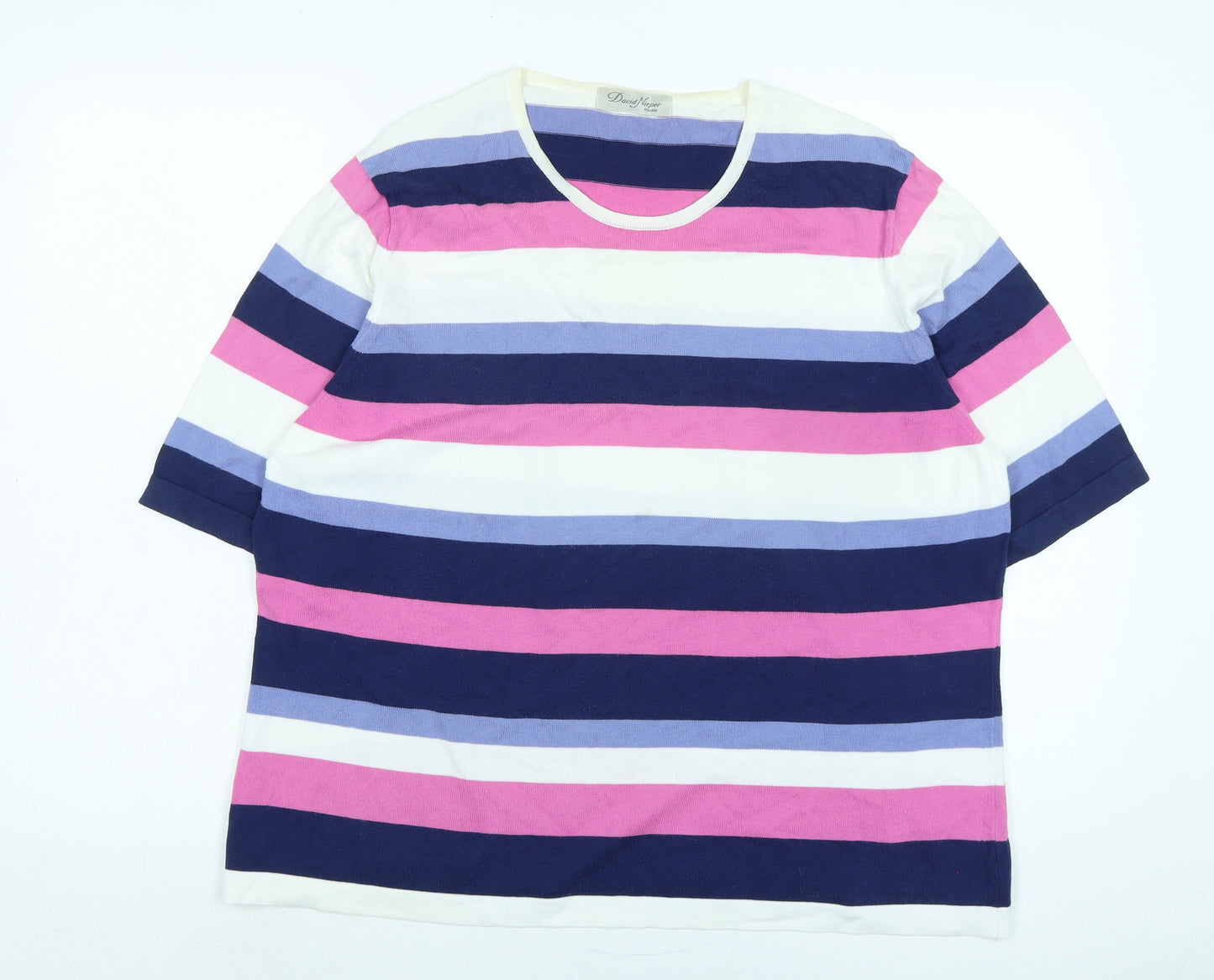 David Nieper Womens Multicoloured Crew Neck Striped Cotton Pullover Jumper Size 20