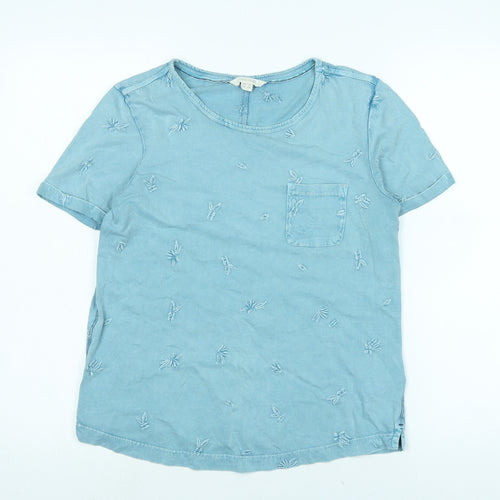 White Stuff Womens Blue Cotton Basic T-Shirt Size 8 Scoop Neck